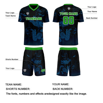 Custom Blue Green Uniform Jersey Kids Adults Personalized Set Jersey Shirt