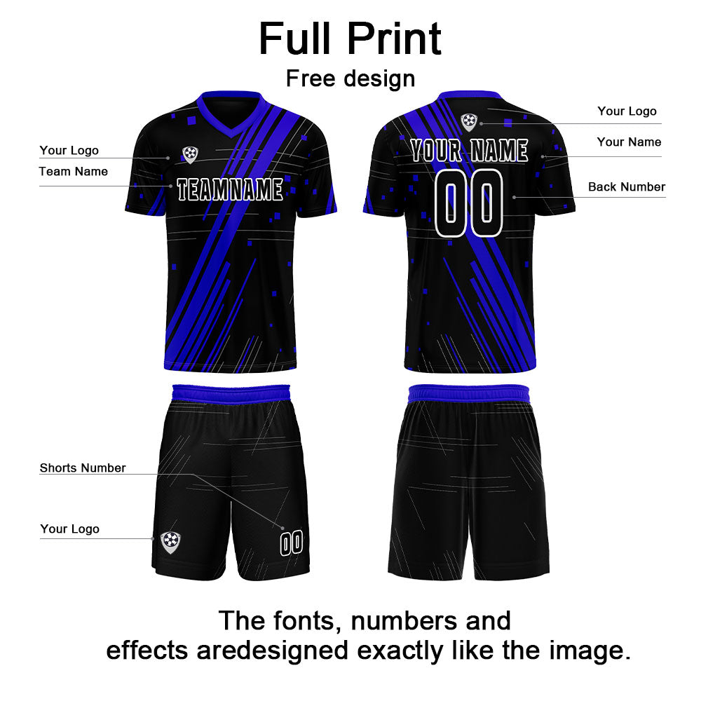 Custom Black Blue Uniform Jersey Kids Adults Personalized Set Jersey Shirt