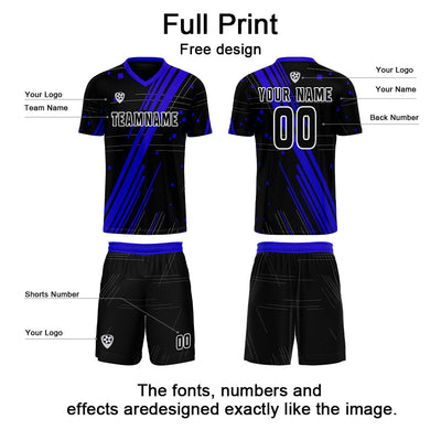 Custom Black Blue Uniform Jersey Kids Adults Personalized Set Jersey Shirt