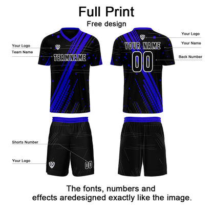 Custom Black Blue Uniform Jersey Kids Adults Personalized Set Jersey Shirt