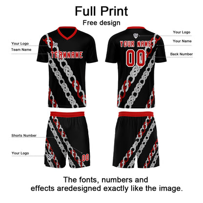 Custom Black Red Uniform Jersey Kids Adults Personalized Set Jersey Shirt