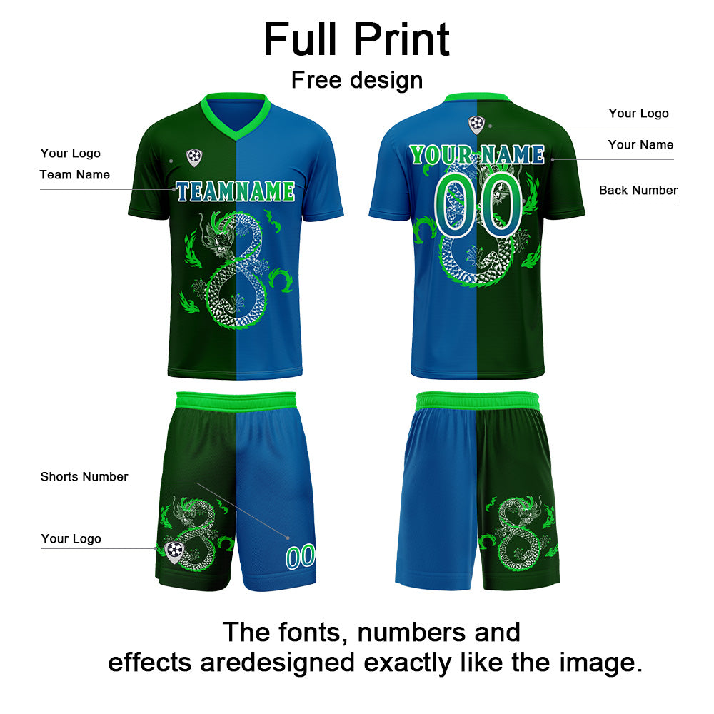Custom Blue Green Uniform Jersey Kids Adults Personalized Set Jersey Shirt