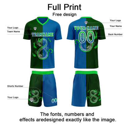 Custom Blue Green Uniform Jersey Kids Adults Personalized Set Jersey Shirt