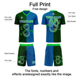 Custom Blue Green Uniform Jersey Kids Adults Personalized Set Jersey Shirt