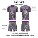 Custom Gray Violet Uniform Jersey Kids Adults Personalized Set Jersey Shirt