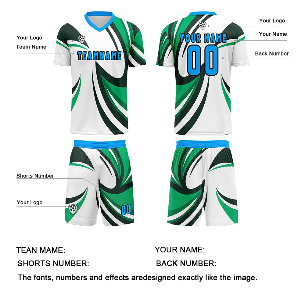 Custom White Green Uniform Jersey Kids Adults Personalized Set Jersey Shirt