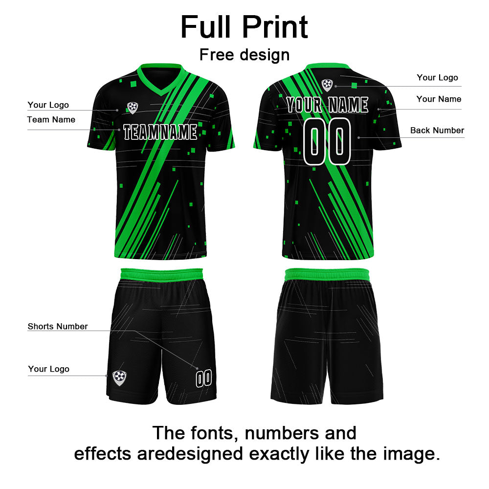 Custom Black Green Uniform Jersey Kids Adults Personalized Set Jersey Shirt