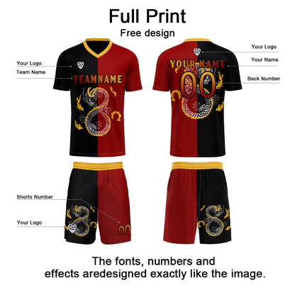 Custom Red Black Uniform Jersey Kids Adults Personalized Set Jersey Shirt