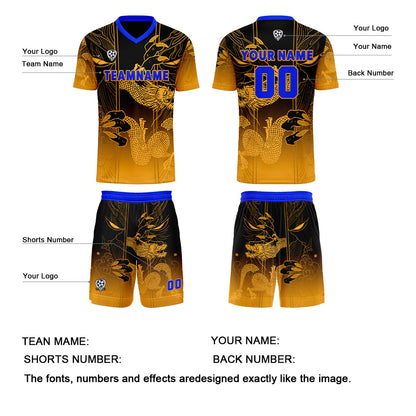 Custom Yellow Blue Uniform Jersey Kids Adults Personalized Set Jersey Shirt