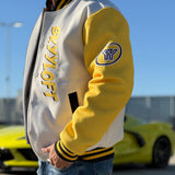 Custom Varsity Jacket Letterman jacket for Men, Women and Youth Marine Weiß Gelb