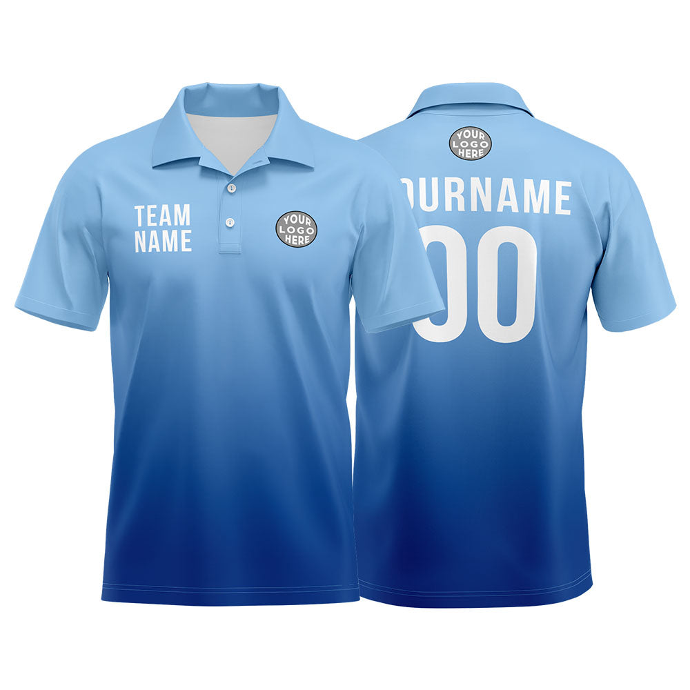 Custom Light Blue Football Gradient Polo Shirts  Add Your Unique Logo/Name/Number