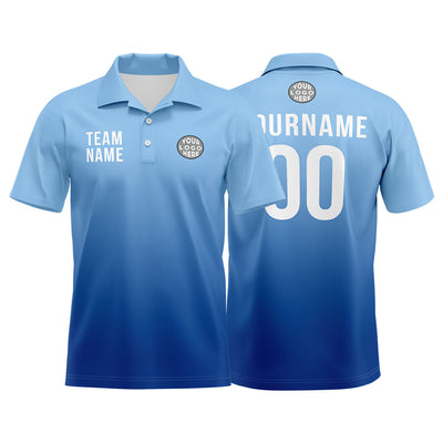 Custom Light Blue Football Gradient Polo Shirts  Add Your Unique Logo/Name/Number