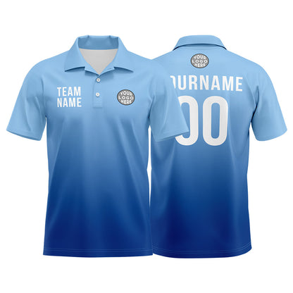 Custom Light Blue Football Gradient Polo Shirts  Add Your Unique Logo/Name/Number