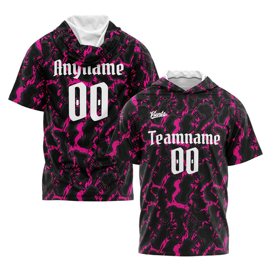 Custom Black Pink Short Sleeve Hoodies for Men Women Shirts with Hoods Printed Name Logo