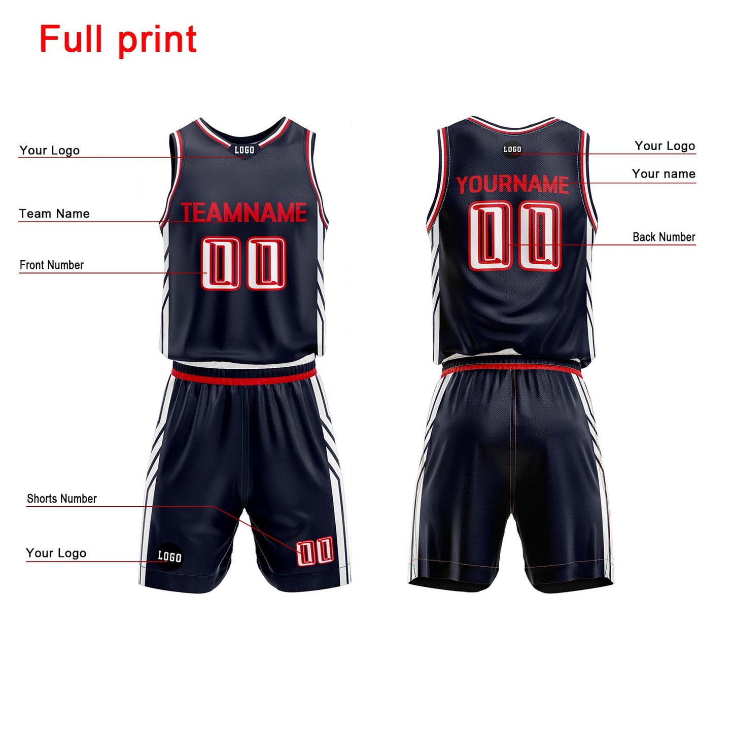 Custom Navy Red Basketball Jersey Uniform Suit Printed Your Logo Name Number
