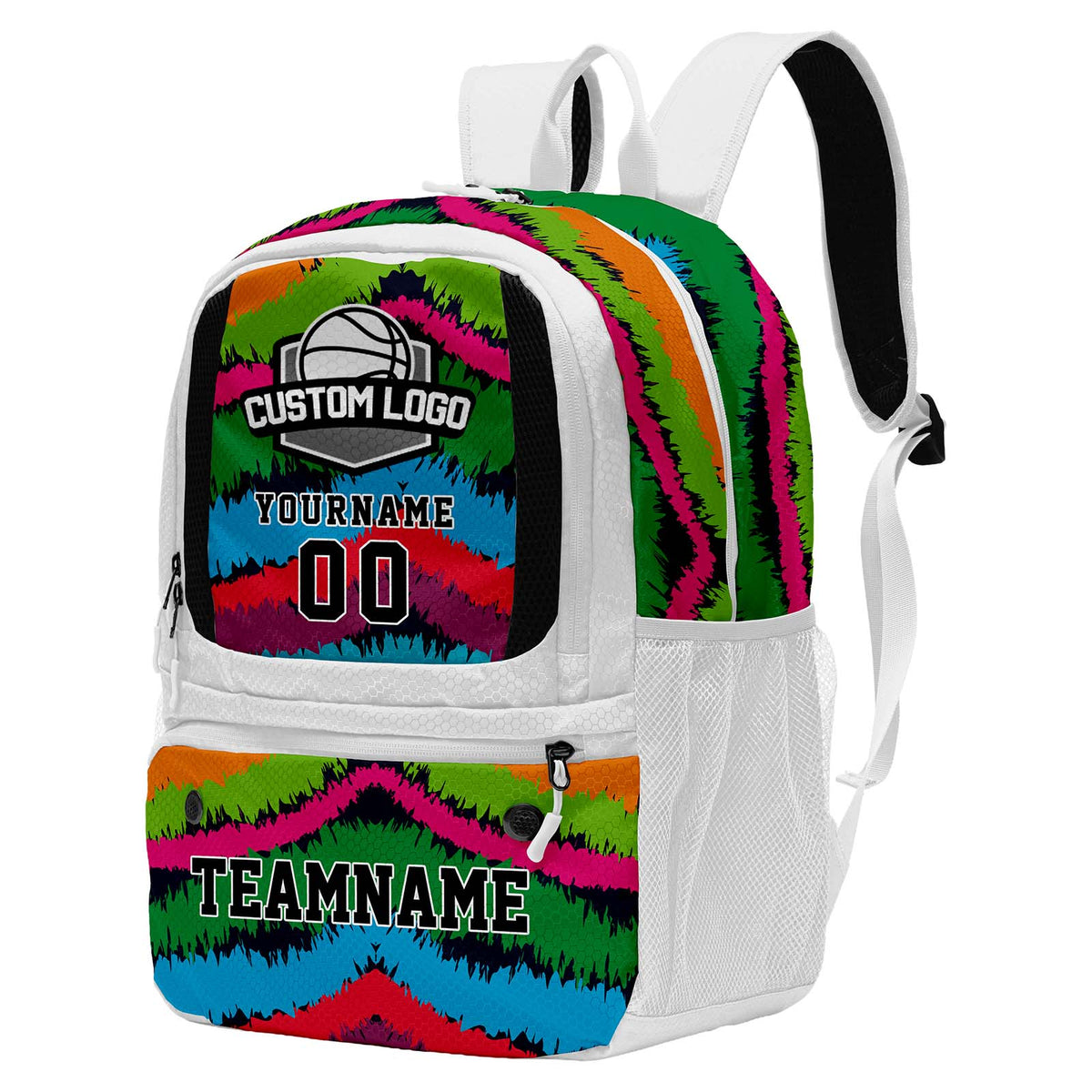Custom White Basketball Soccer Backpack Personalized Player Names - Numbers & Team Logo #150-BP-0914-0021