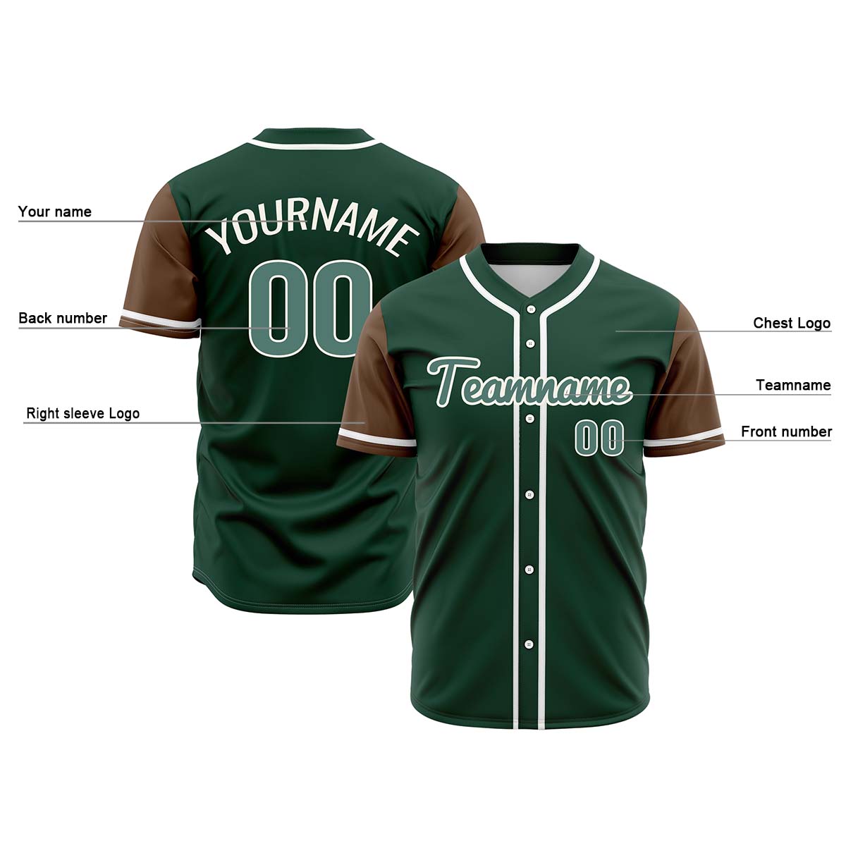 Custom Dark Green Brown Hip Hop Baseball Jersey Stitched Printed - Personalized Name Number Shirts #BB-0919-0055