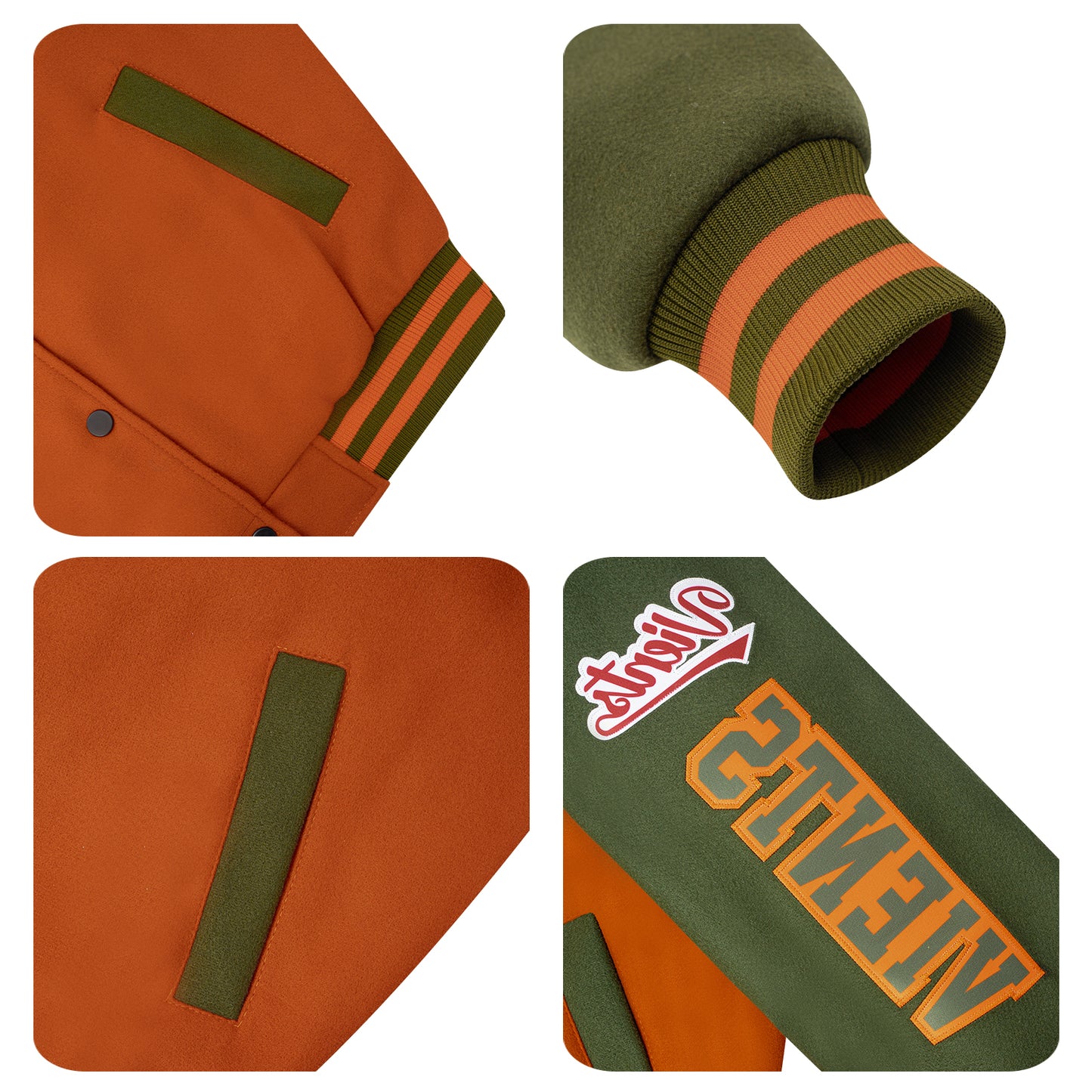 Custom Dull Orange Olive Green Varsity Jackets for Men Women Youth Personalized Letterman Jackets