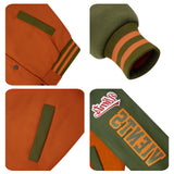 Custom Dull Orange White Varsity Jackets for Men Women Youth Personalized Letterman Jackets