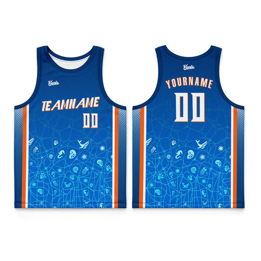 Custom Dark Blue Orange Thin Strap Basketball Jersey - Breathable Mesh Training Uniform for Adults & Youth