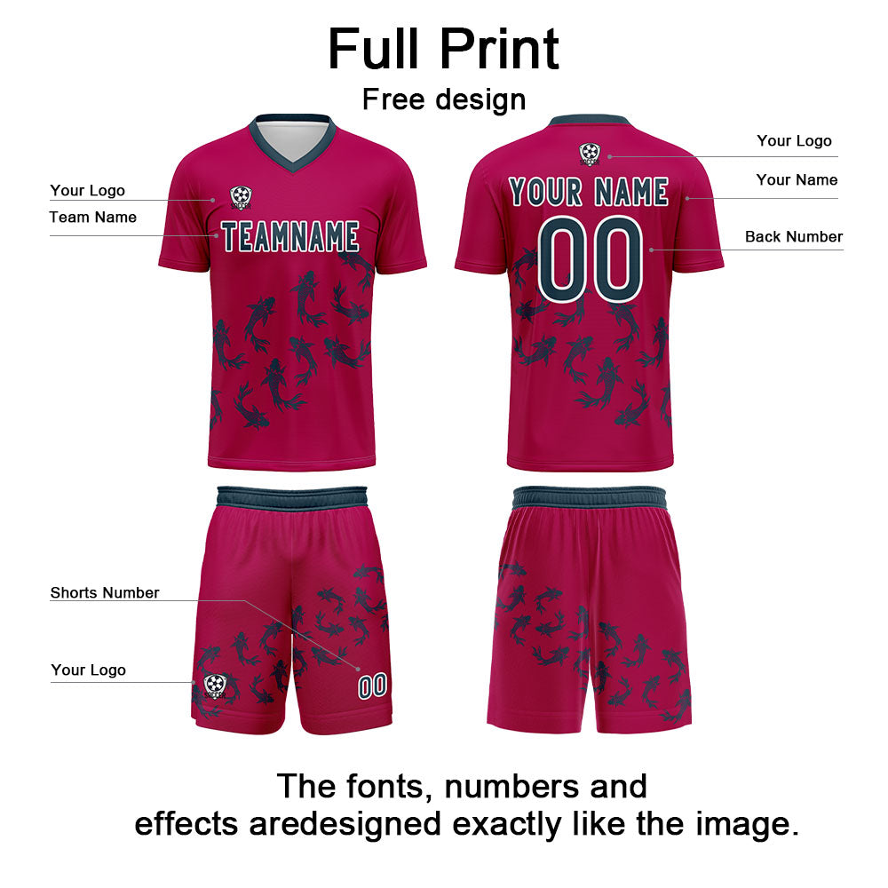 Custom Rose Red Soccer Uniform Jersey Kids Adults Personalized Set Jersey Shirt