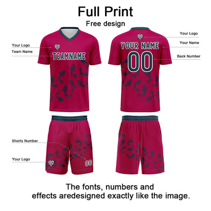 Custom Rose Red Soccer Uniform Jersey Kids Adults Personalized Set Jersey Shirt