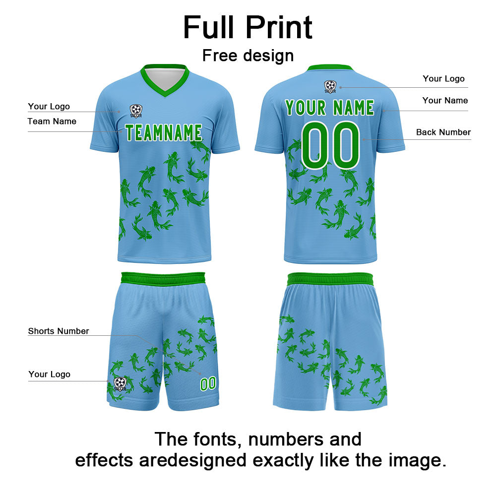 Custom Sky Blue Soccer Uniform Jersey Kids Adults Personalized Set Jersey Shirt