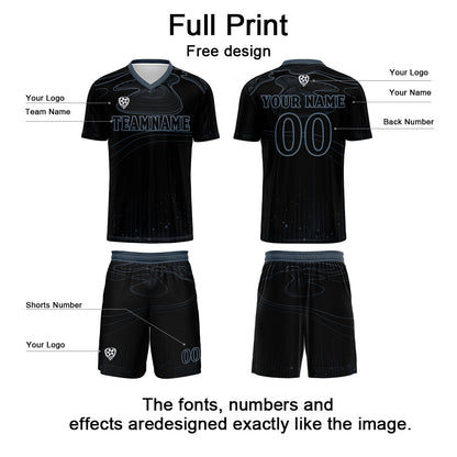 Custom Black Haze Blue Soccer Uniform Jersey Kids Adults Personalized Set Jersey Shirt
