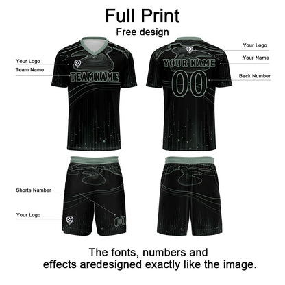 Custom Black Light Green Soccer Uniform Jersey Kids Adults Personalized Set Jersey Shirt