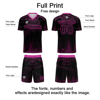 Custom Black Rose Purple Soccer Uniform Jersey Kids Adults Personalized Set Jersey Shirt