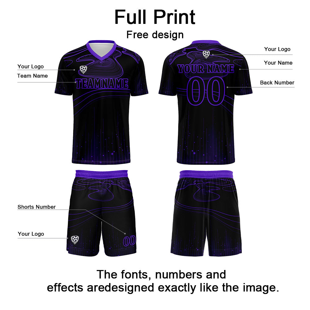 Custom Black Purple Soccer Uniform Jersey Kids Adults Personalized Set Jersey Shirt