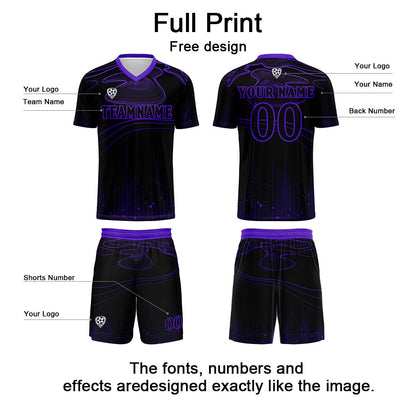 Custom Black Purple Soccer Uniform Jersey Kids Adults Personalized Set Jersey Shirt