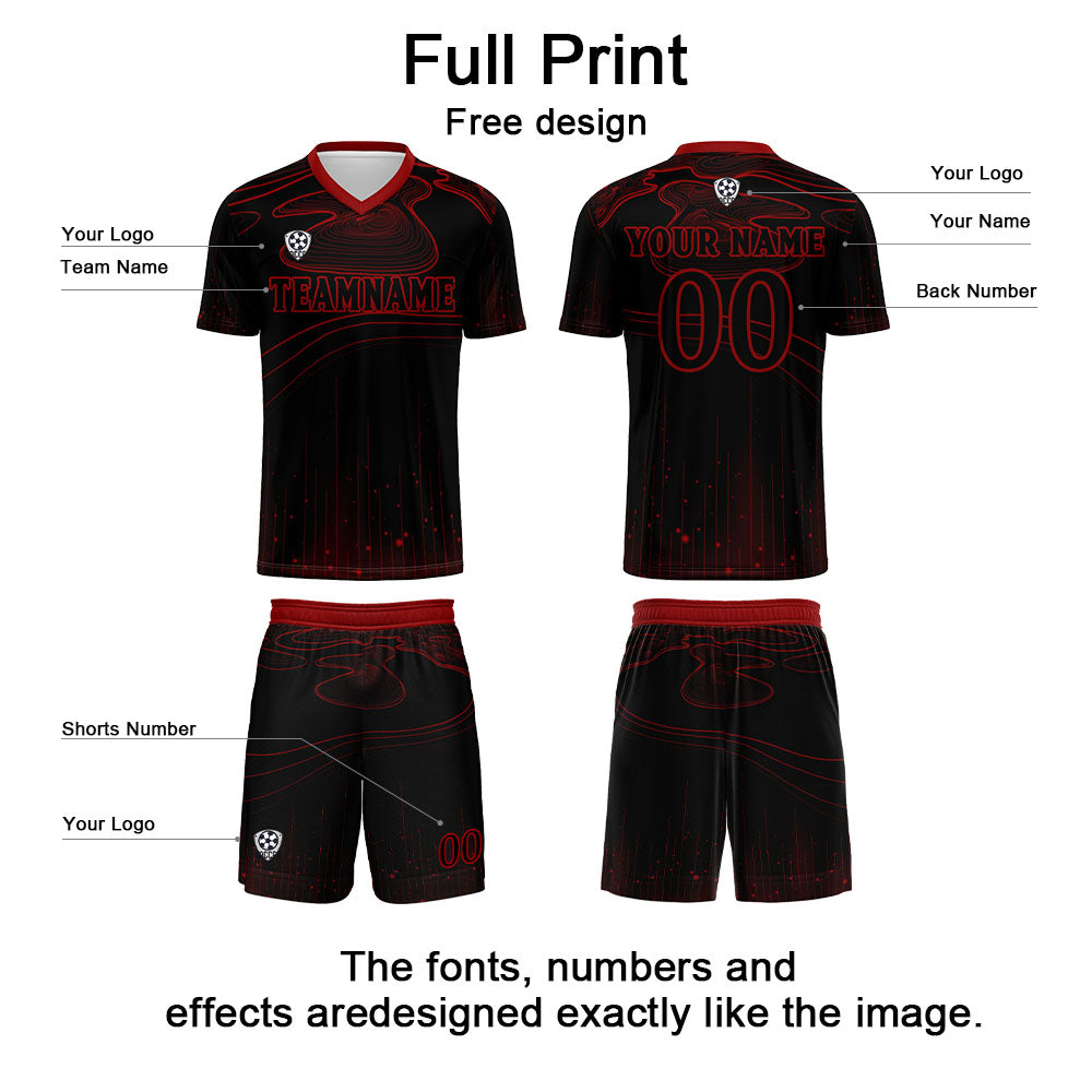 Custom Black Red Soccer Uniform Jersey Kids Adults Personalized Set Jersey Shirt