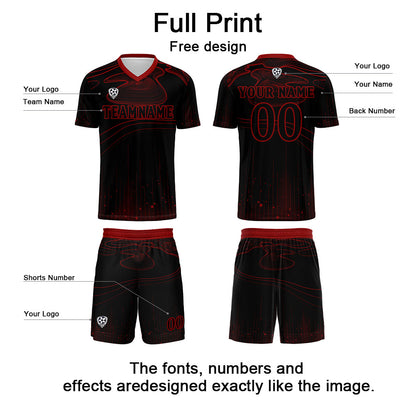 Custom Black Red Soccer Uniform Jersey Kids Adults Personalized Set Jersey Shirt