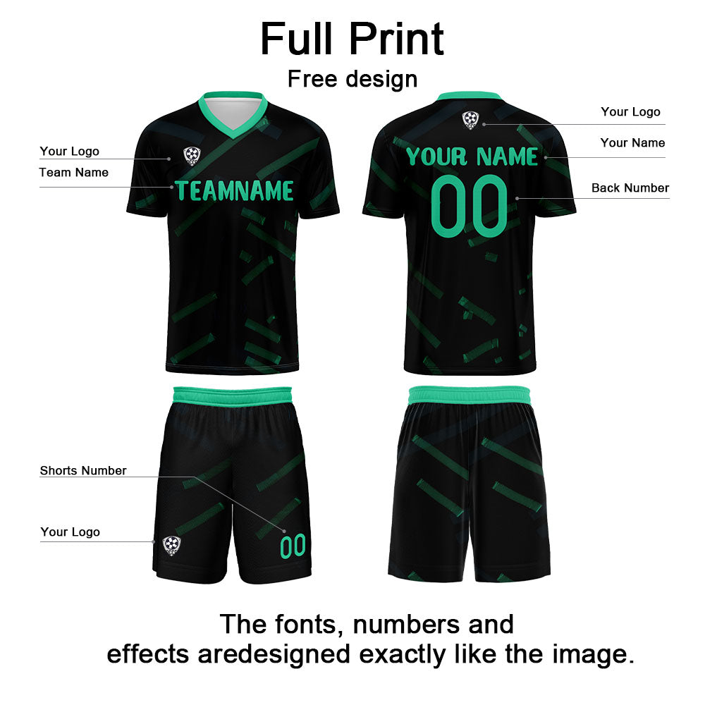 Custom Black Grass Green Soccer Uniform Jersey Kids Adults Personalized Set Jersey Shirt