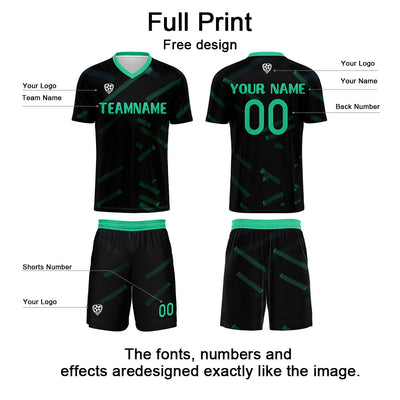 Custom Black Grass Green Soccer Uniform Jersey Kids Adults Personalized Set Jersey Shirt