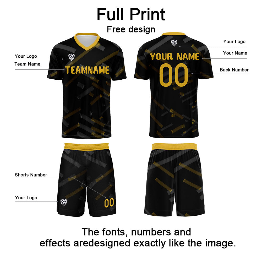 Custom Black Lemon Yellow Soccer Uniform Jersey Kids Adults Personalized Set Jersey Shirt