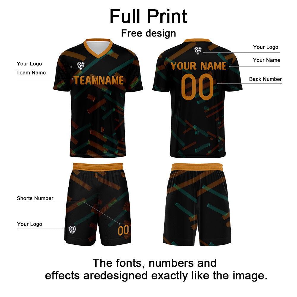 Custom Black Orange Soccer Uniform Jersey Kids Adults Personalized Set Jersey Shirt