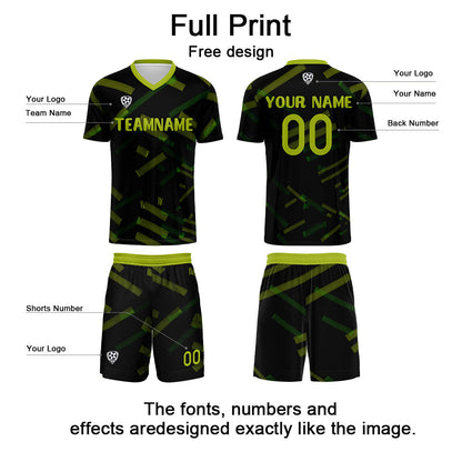 Custom Black Yellow Green Soccer Uniform Jersey Kids Adults Personalized Set Jersey Shirt