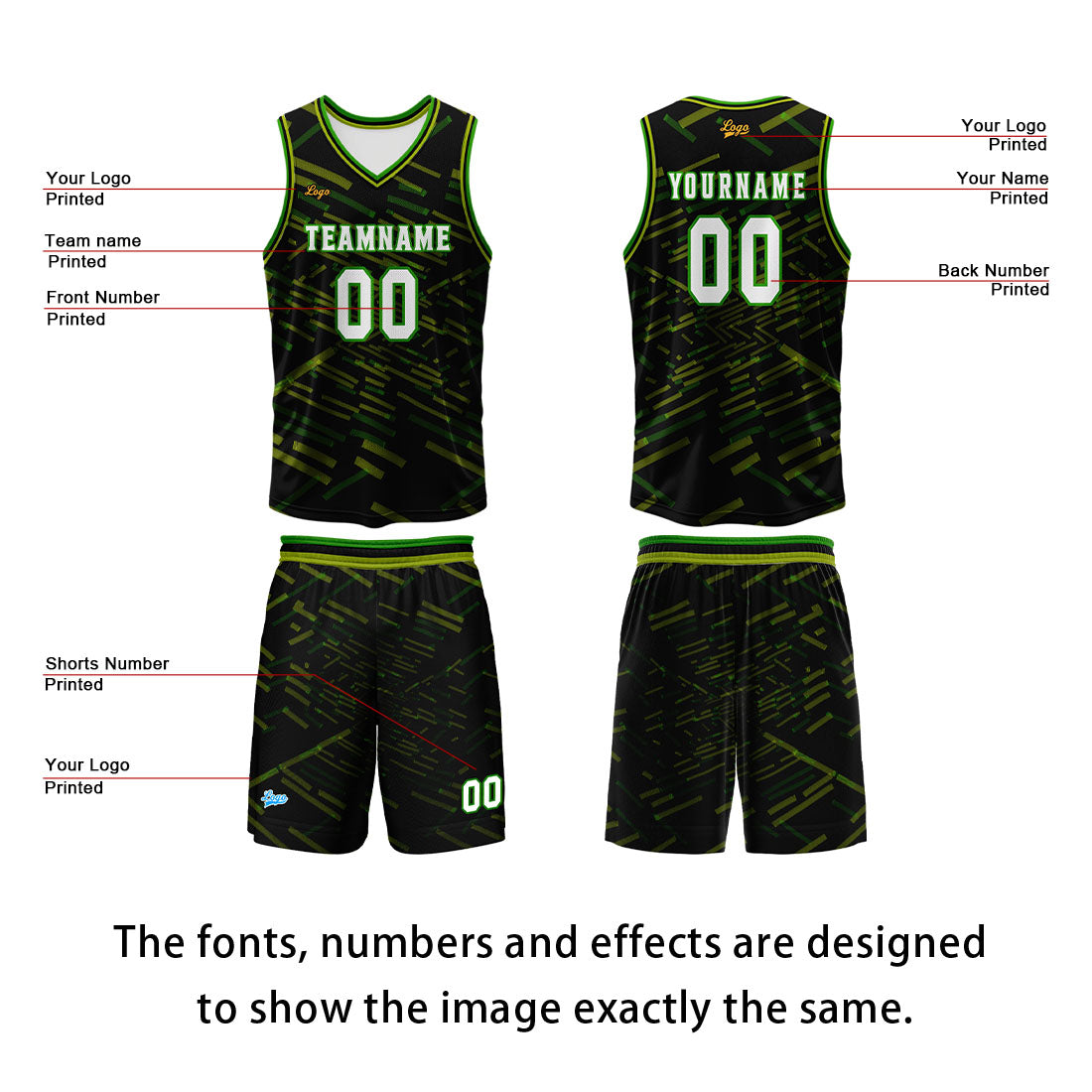 Custom Black Yellow Green Basketball Jersey Uniform Suit Printed Your Logo Name Number