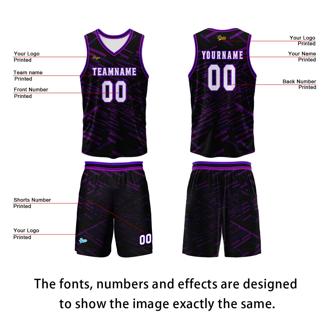 Custom Black Purple Basketball Jersey Uniform Suit Printed Your Logo Name Number