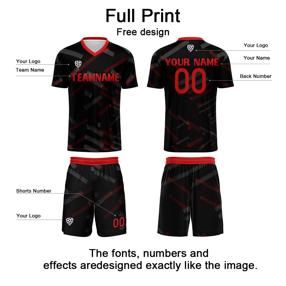 Custom Black Red Soccer Uniform Jersey Kids Adults Personalized Set Jersey Shirt