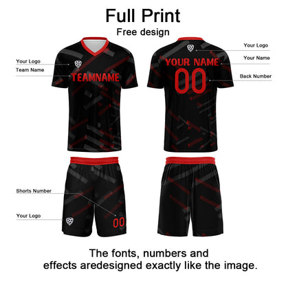 Custom Black Red Soccer Uniform Jersey Kids Adults Personalized Set Jersey Shirt