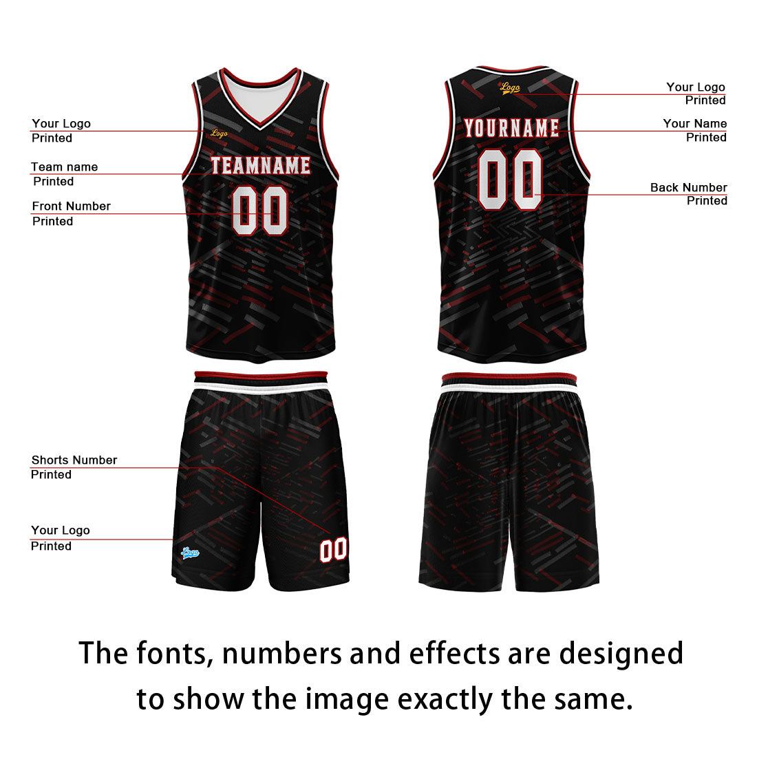 Custom Black Red Basketball Jersey Uniform Suit Printed Your Logo Name Number