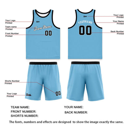Custom Light Blue Wide Shoulder Basketball Jersey, Breathable Mesh Team Uniform for Adult & Yout