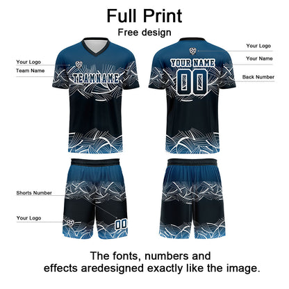 Custom Blue Soccer Uniform Jersey Kids Adults Personalized Set Jersey Shirt