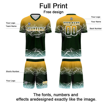 Custom Yellow Green Soccer Uniform Jersey Kids Adults Personalized Set Jersey Shirt