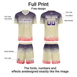 Custom Beige Purple Soccer Uniform Jersey Kids Adults Personalized Set Jersey Shirt