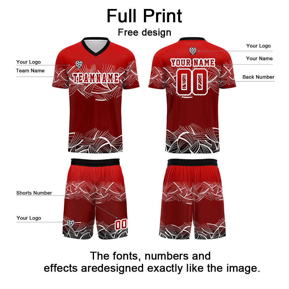 Custom Red Soccer Uniform Jersey Kids Adults Personalized Set Jersey Shirt