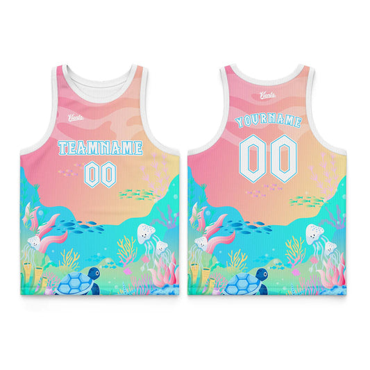 Custom Pink Yellow Blue Green Thin Strap Basketball Jersey - Breathable Mesh Training Uniform for Adults & Youth